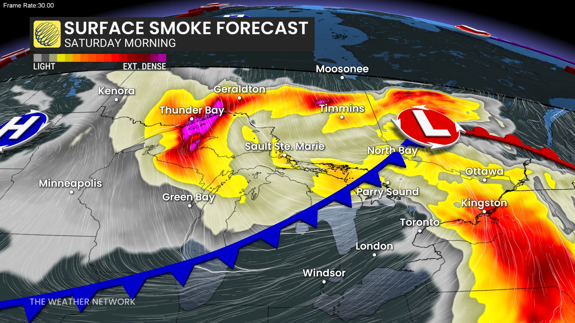 ON Surface Smoke Forecast Saturday