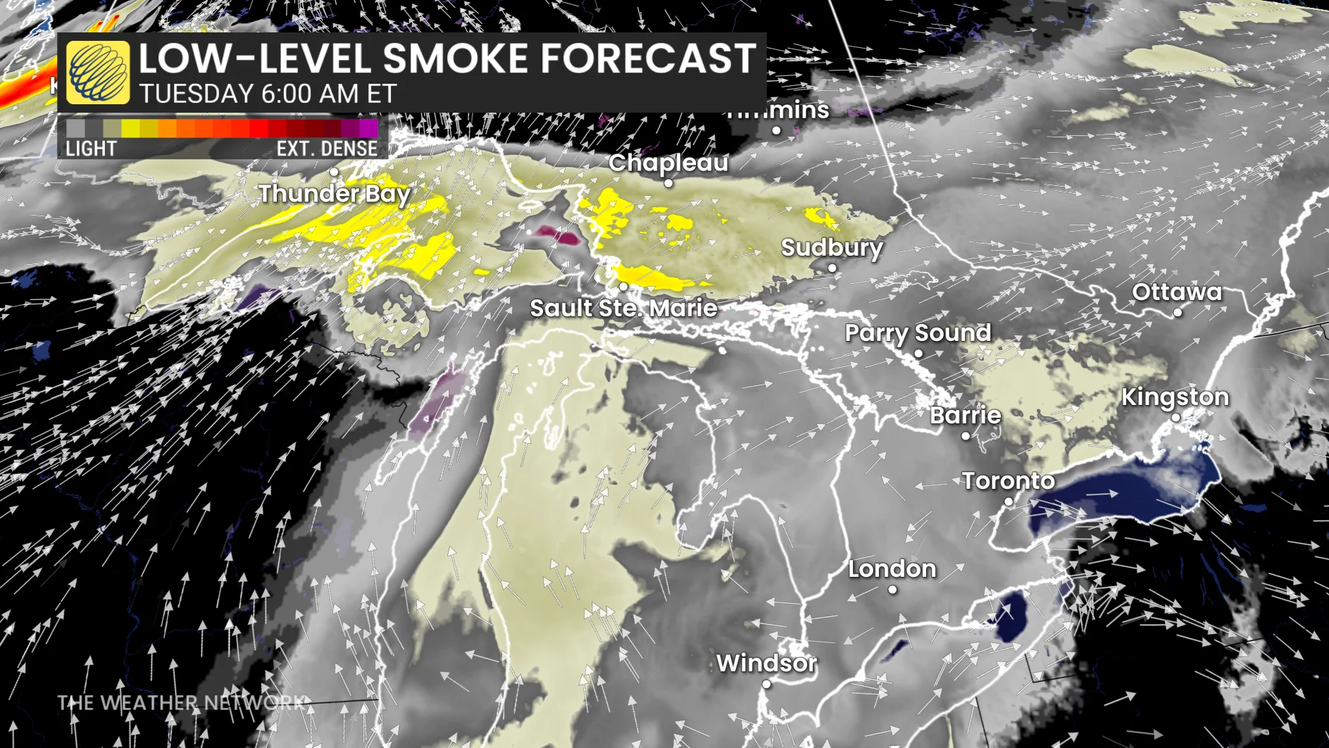 Low-level smoke forecast Ontario Tuesday morning