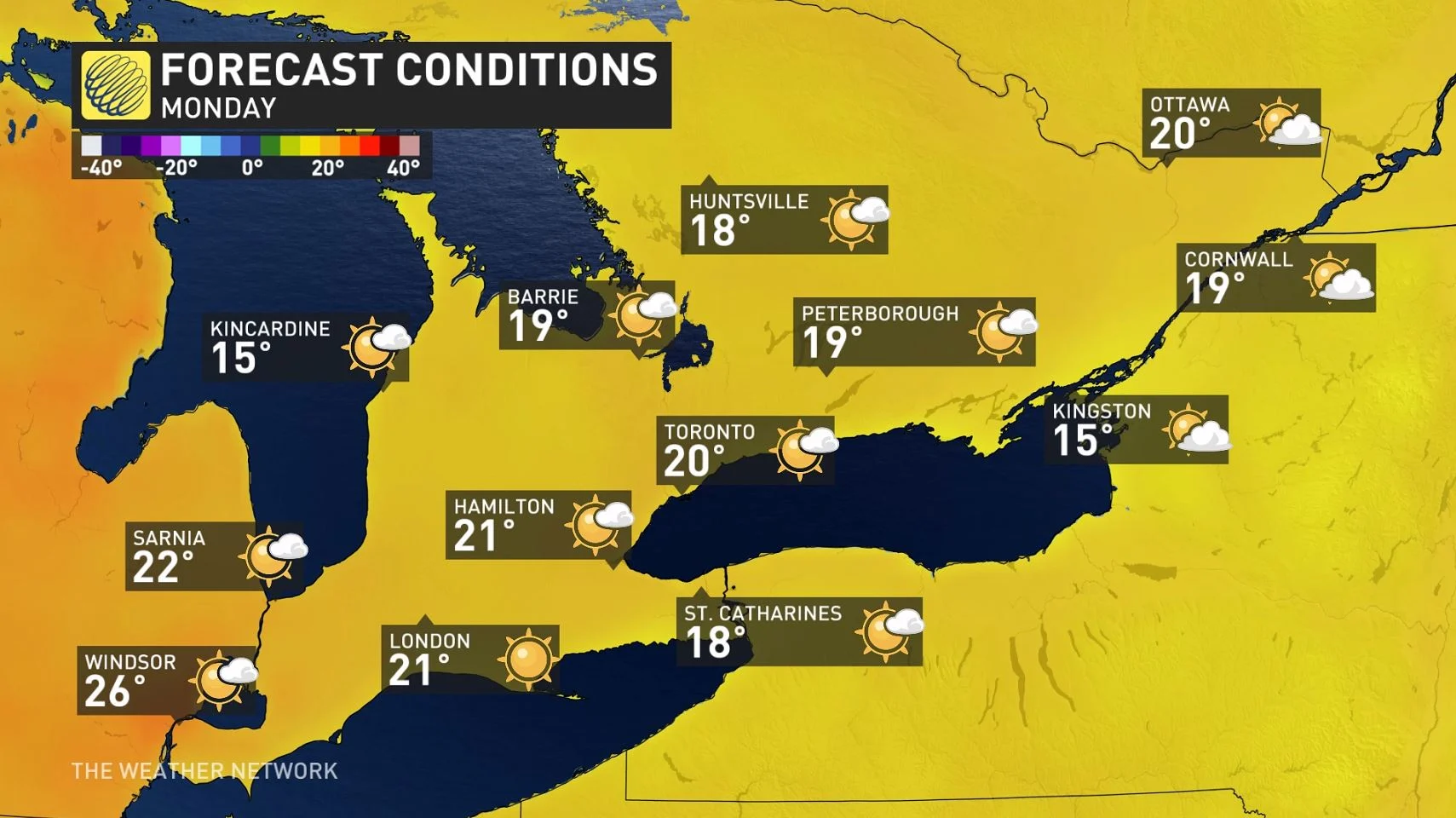 Baron - Southern Ontario Monday temperatures