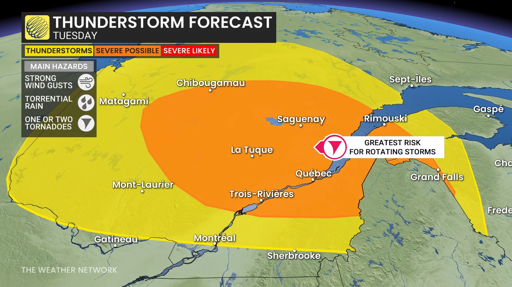 Quebec Tuesday severe storm risk - May 26, 2026