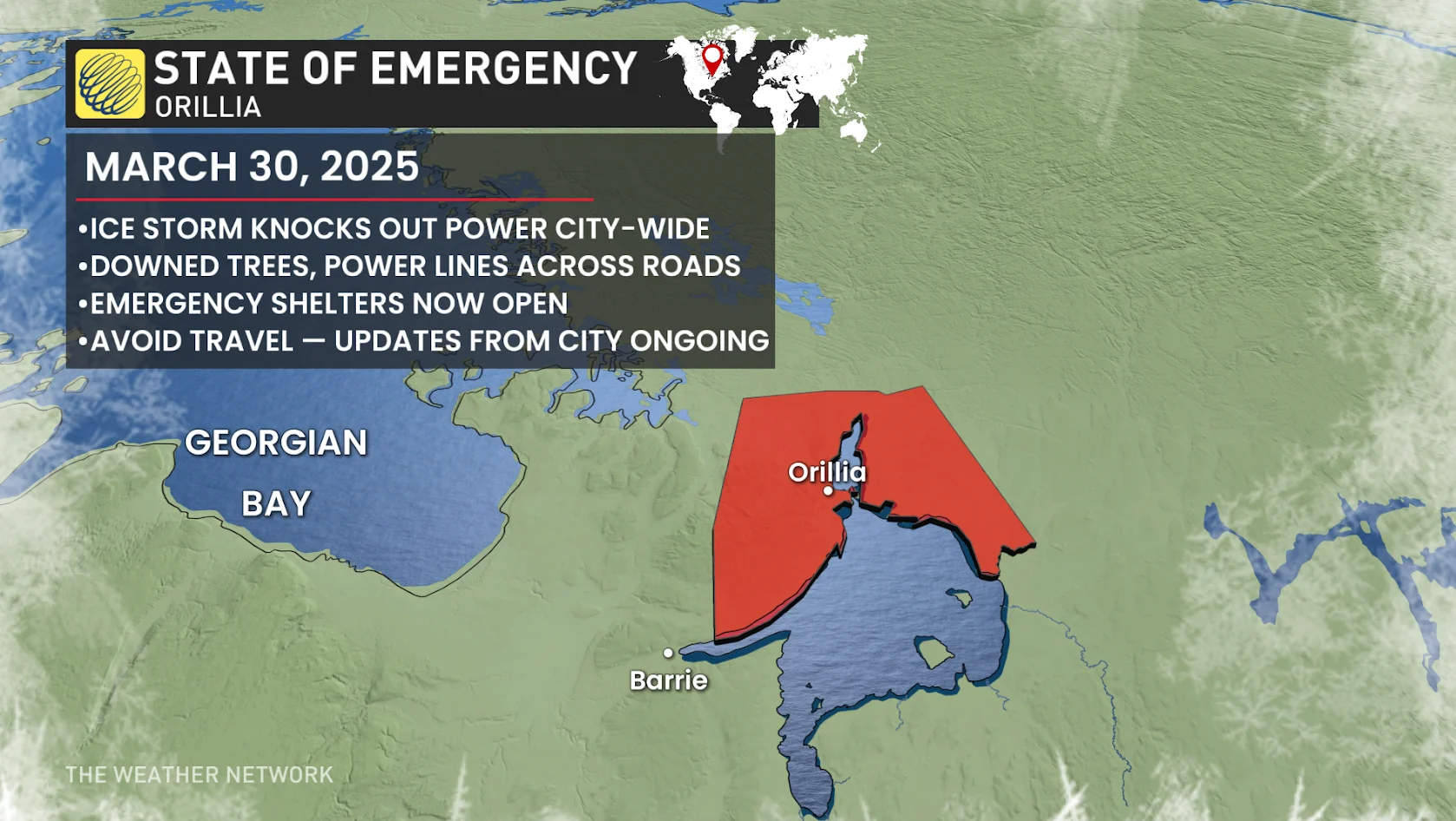 Orillia ice storm state of emergency baron graphic - March 30, 2025