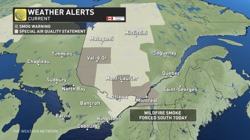 Wildfire smoke covering Montreal prompts smog warning from