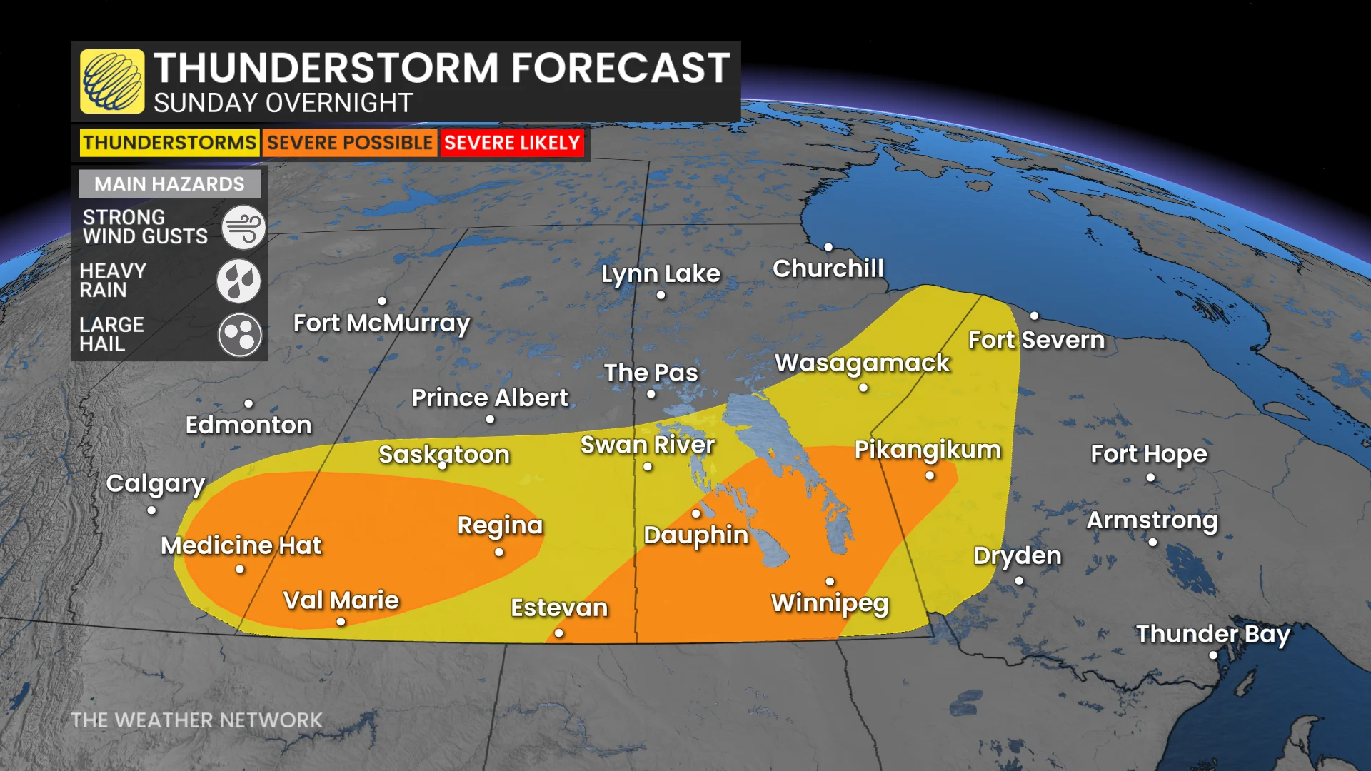 Prairies thunderstorm forecast Sunday overnight