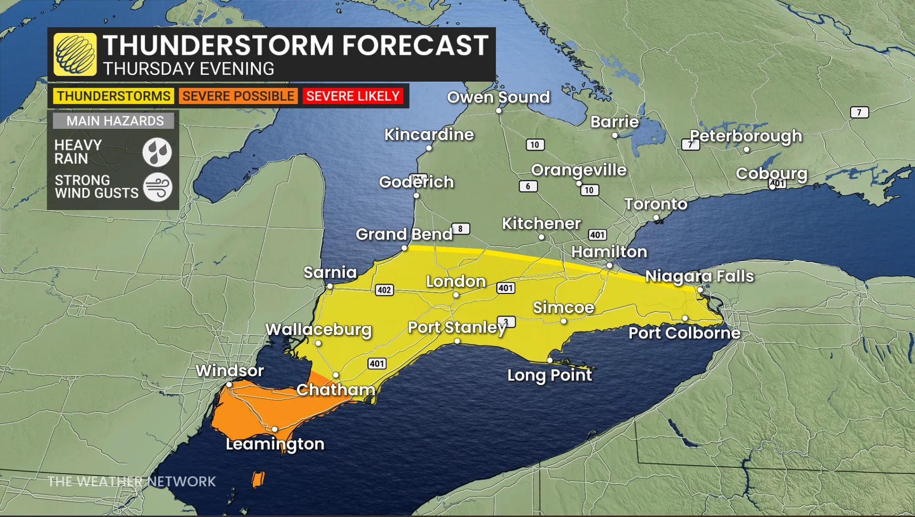 Ontario storm risk map Thursday evening