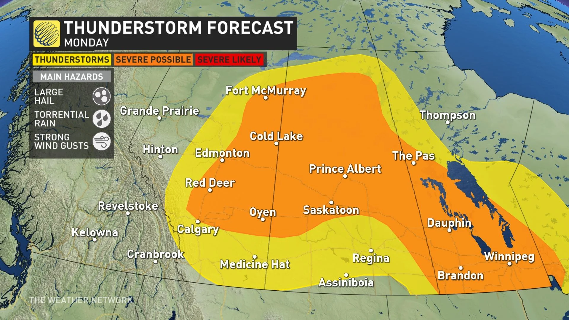 Torrential rain, strong wind threats continue Sunday on the Prairies