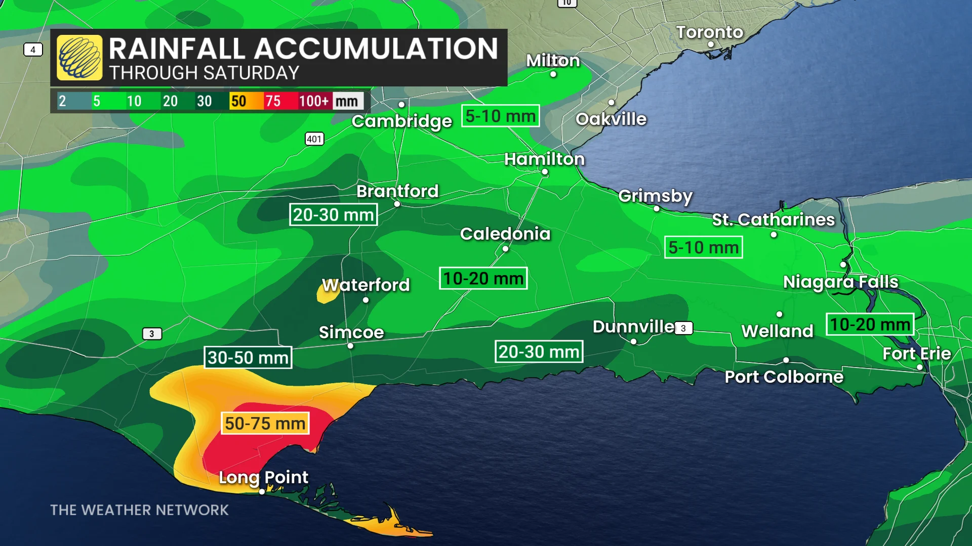 Niagara forecast rainfall through Saturday - Aug. 7, 2026
