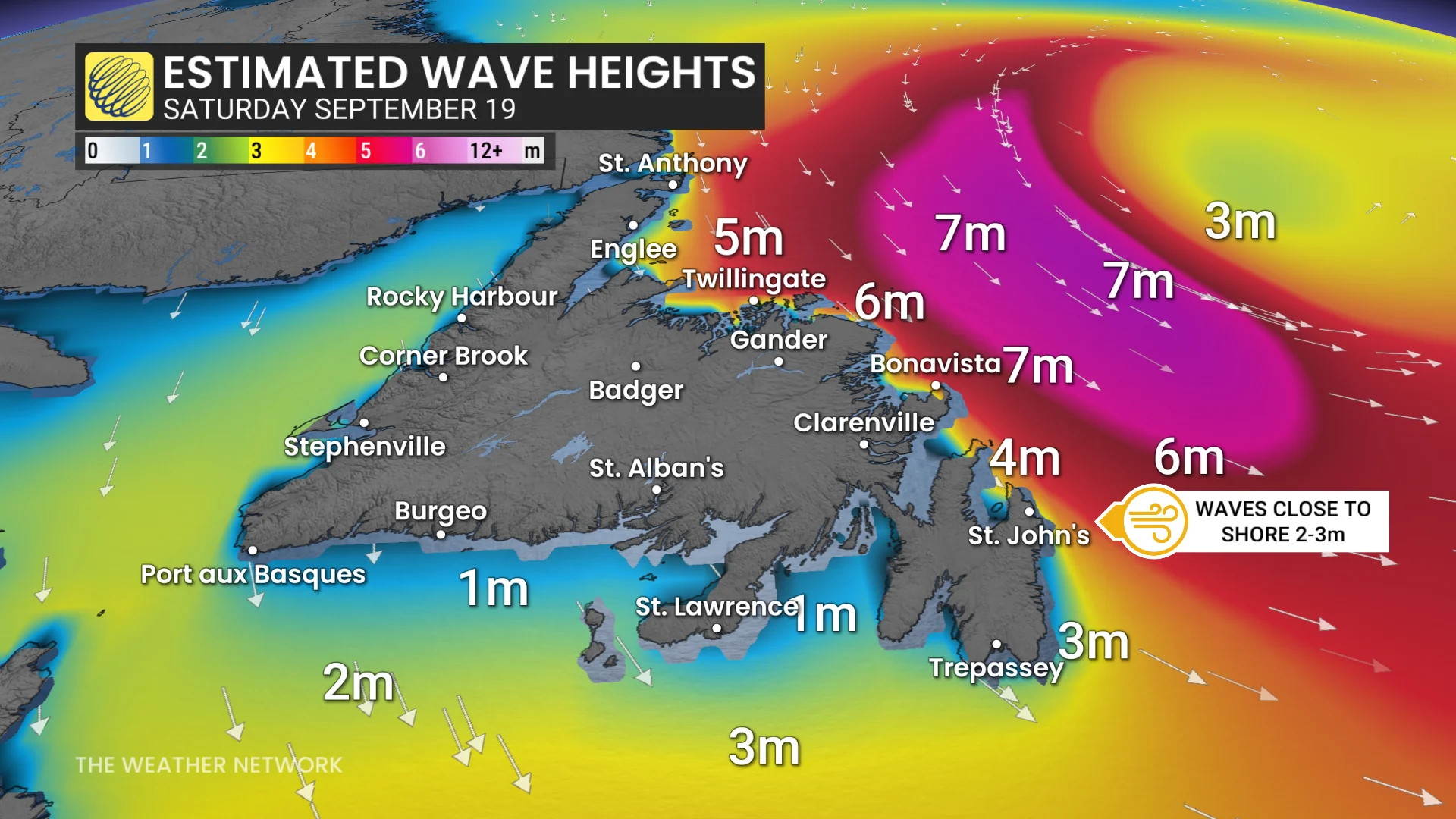 Newfoundland estimated wave heights Saturday