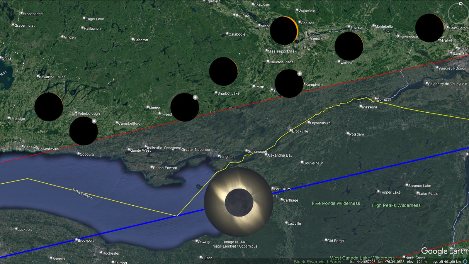 April 8 2024 - Path of Totality - East Ont w icons