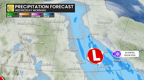 Prairies precipitation forecast Wednesday morning