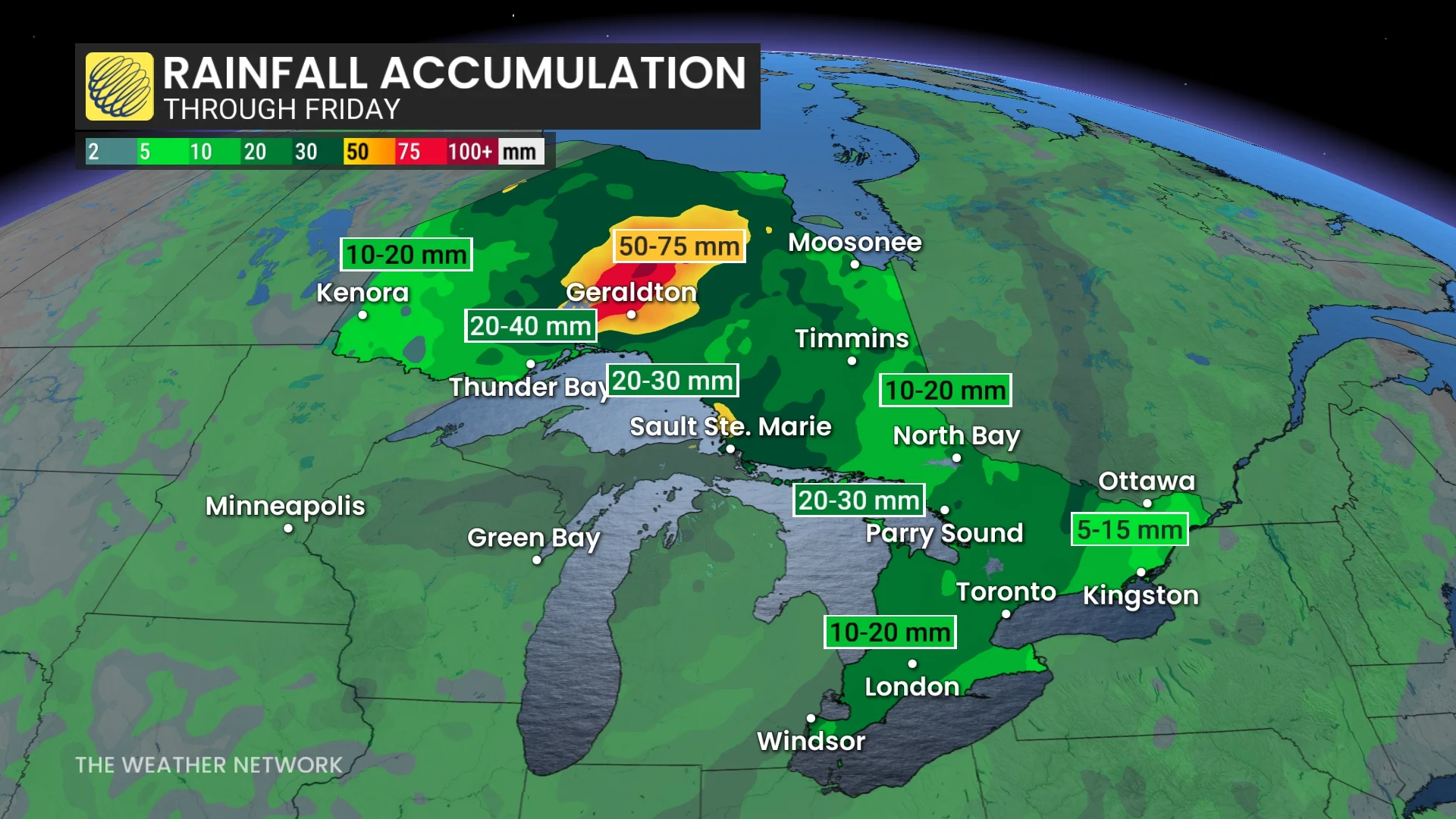 Ontario rainfall through Friday