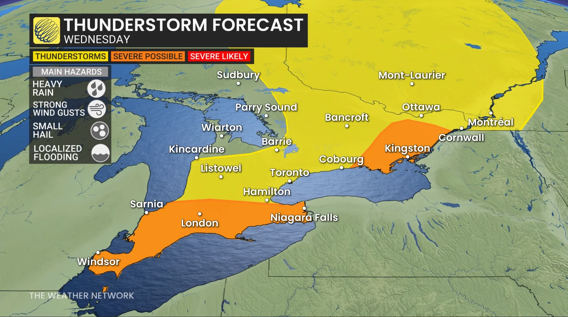 Ontario storm risk map Wednesday