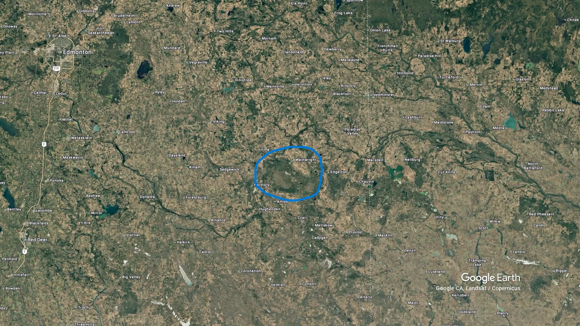 CFB Wainwright in Alberta from Google satellite (Google Earth)