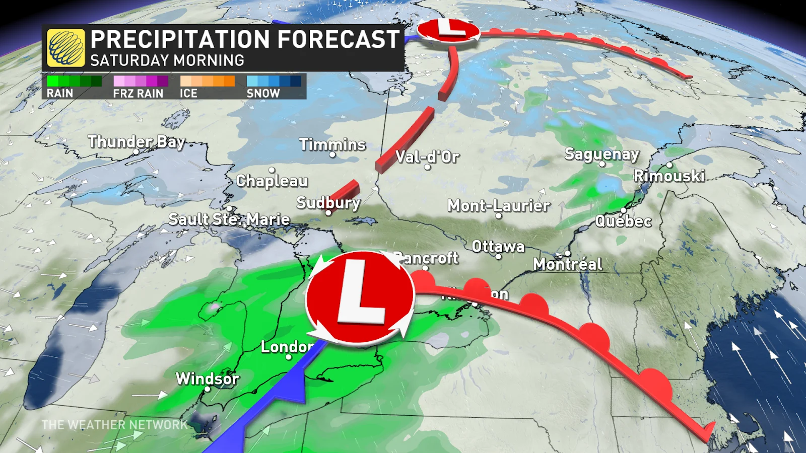Ontario precip Sat AM