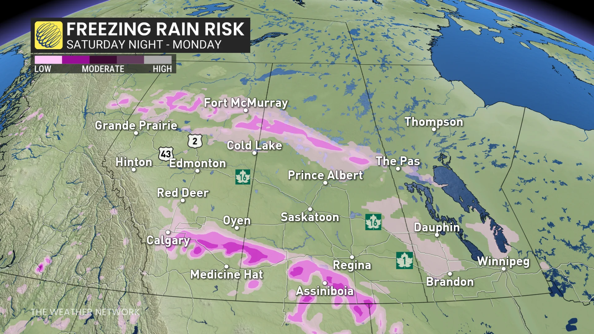 Prairies freezing rain risk Saturday night to Monday
