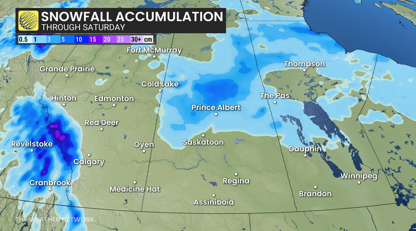 Prairies snowfall through Saturday