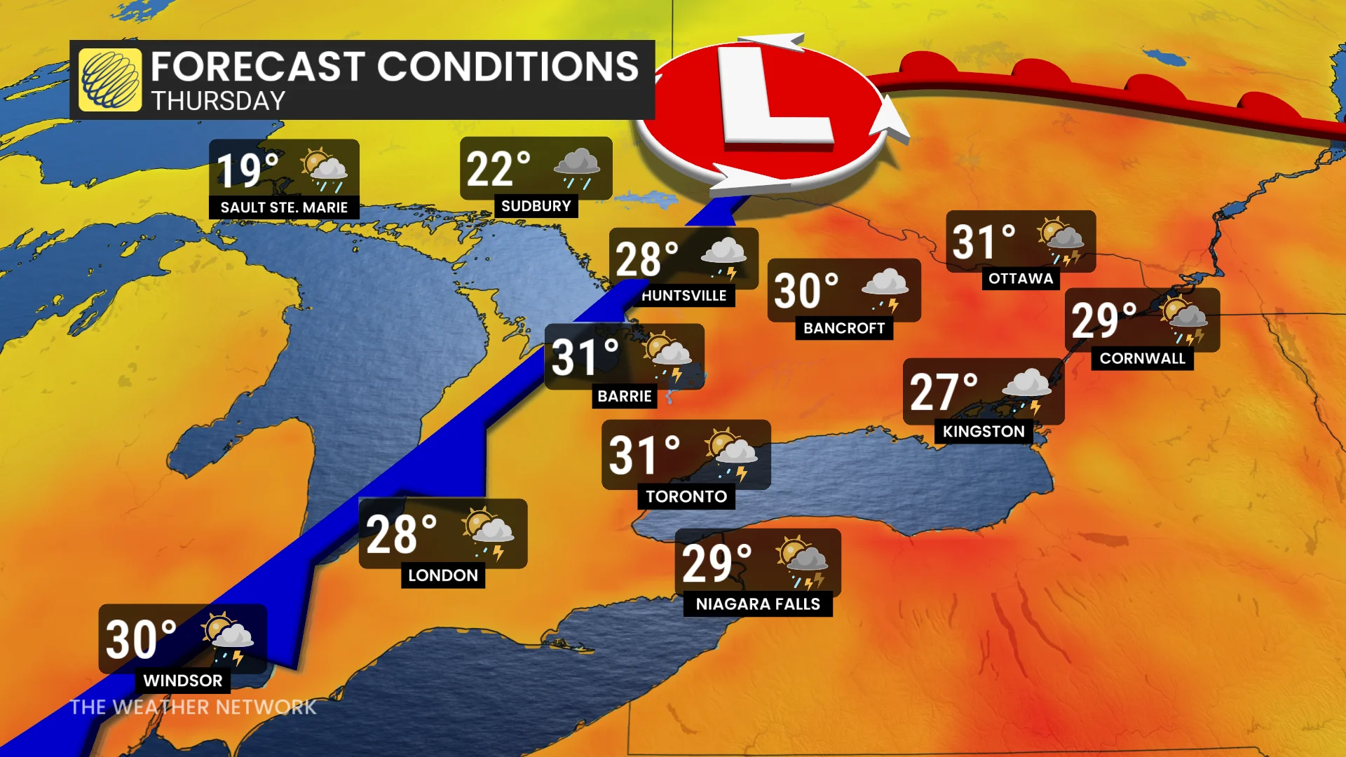 Ontario Thursday temperatures and forecast conditions