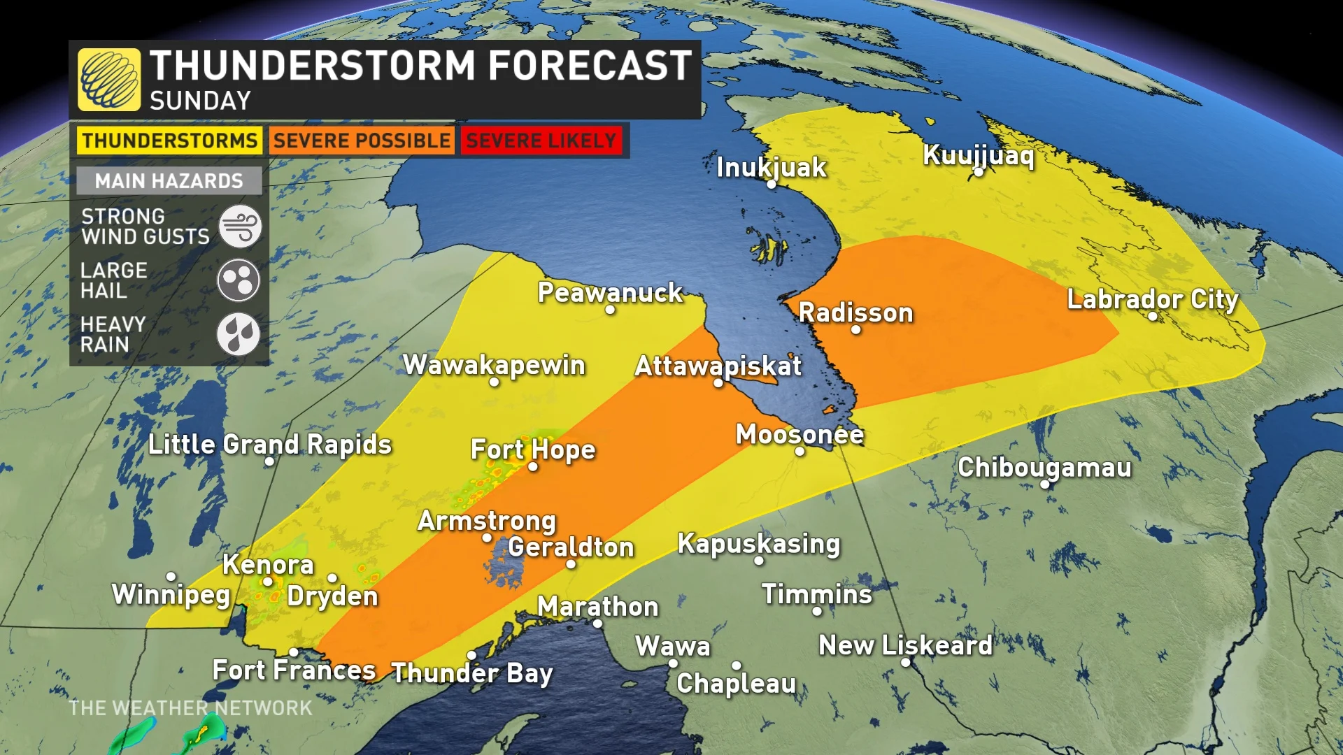 Ontario and Quebec storm risk map Sunday