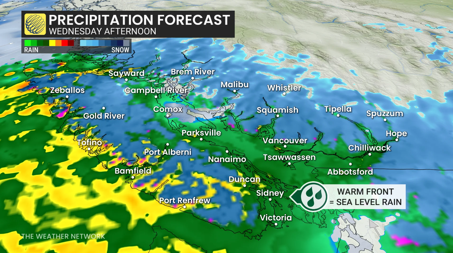 B.C. precipitation timing Wednesday afternoon