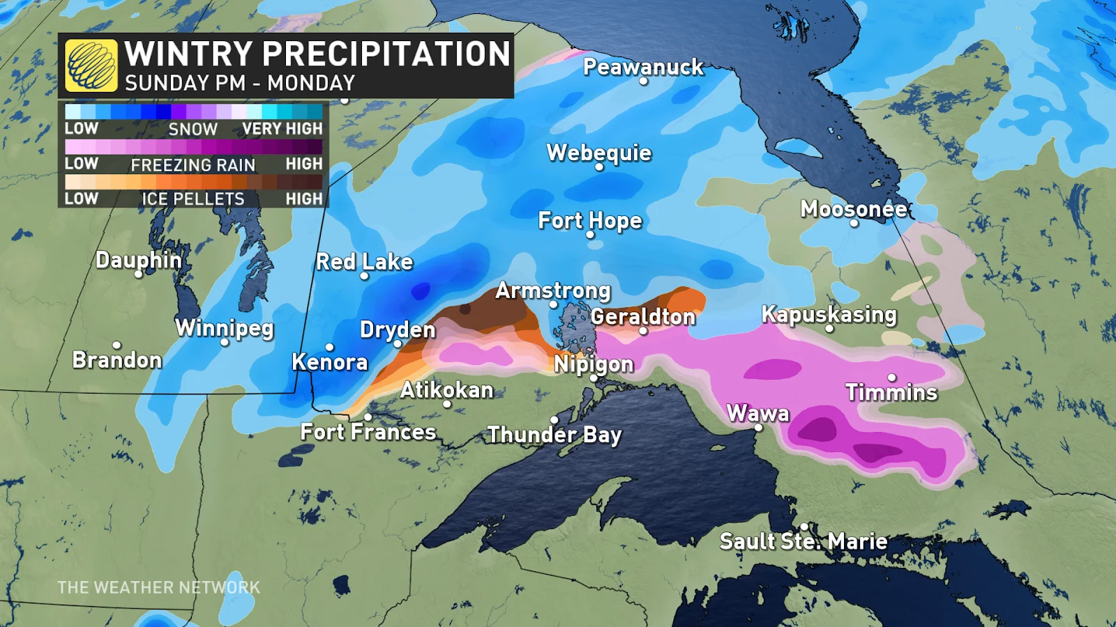 Manitoba NW Ontario wintry precip