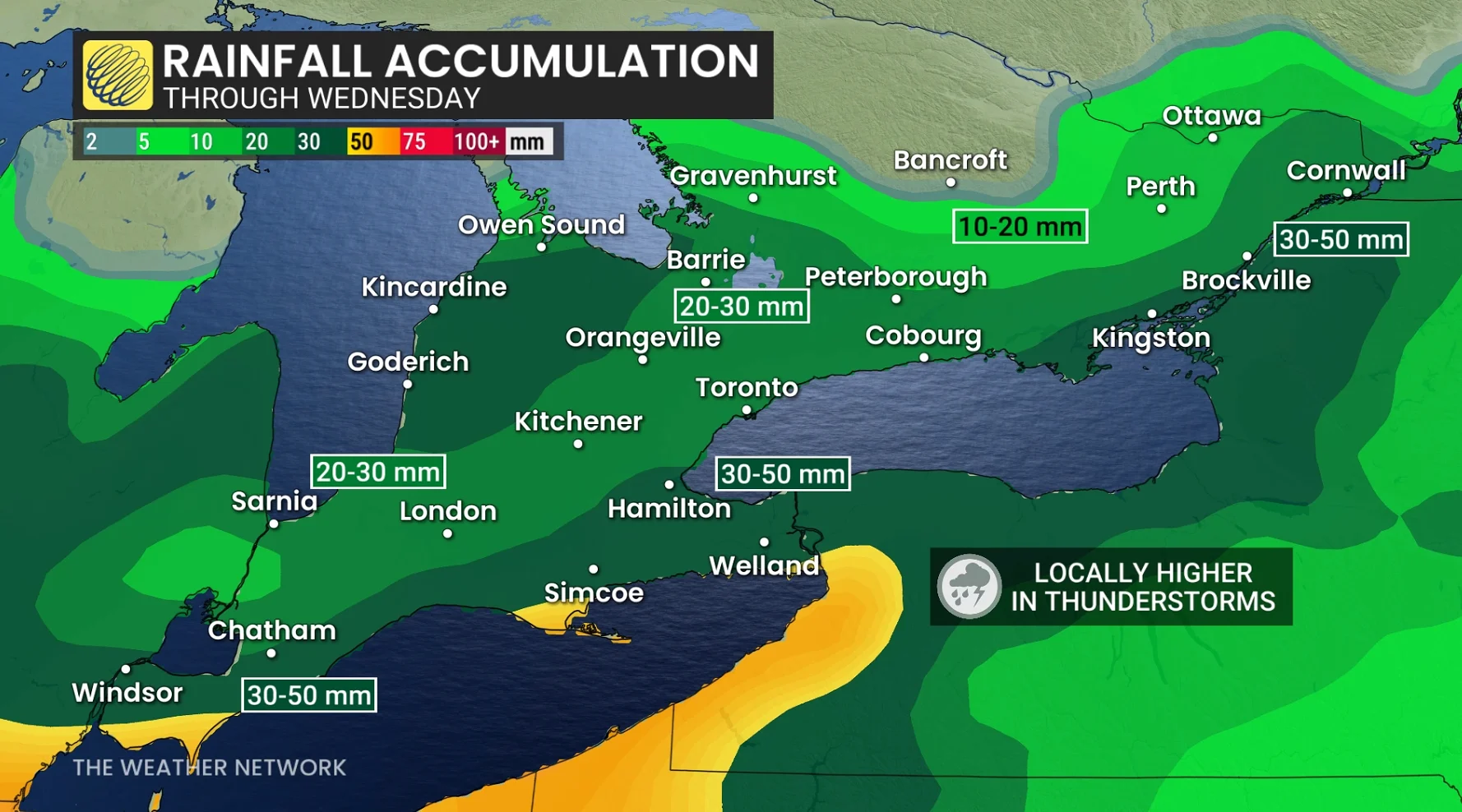 Baron - Ontario rain amounts through Wednesday - Mar 10