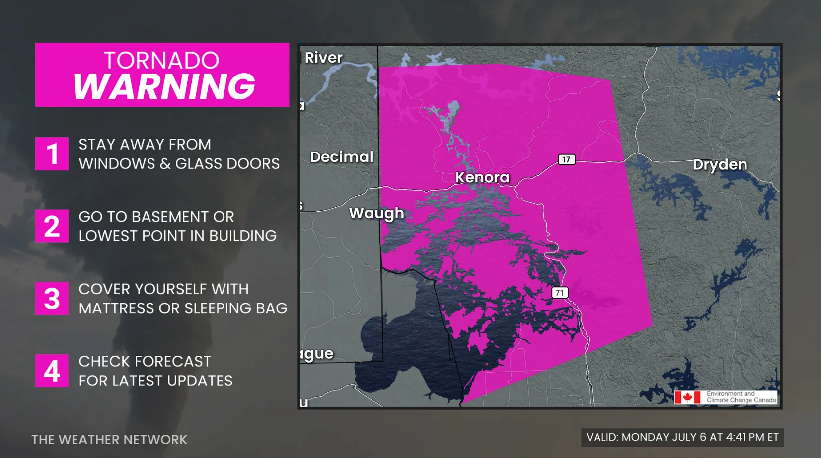 Northwestern Ontario tornado warning 3 - July 6, 2026