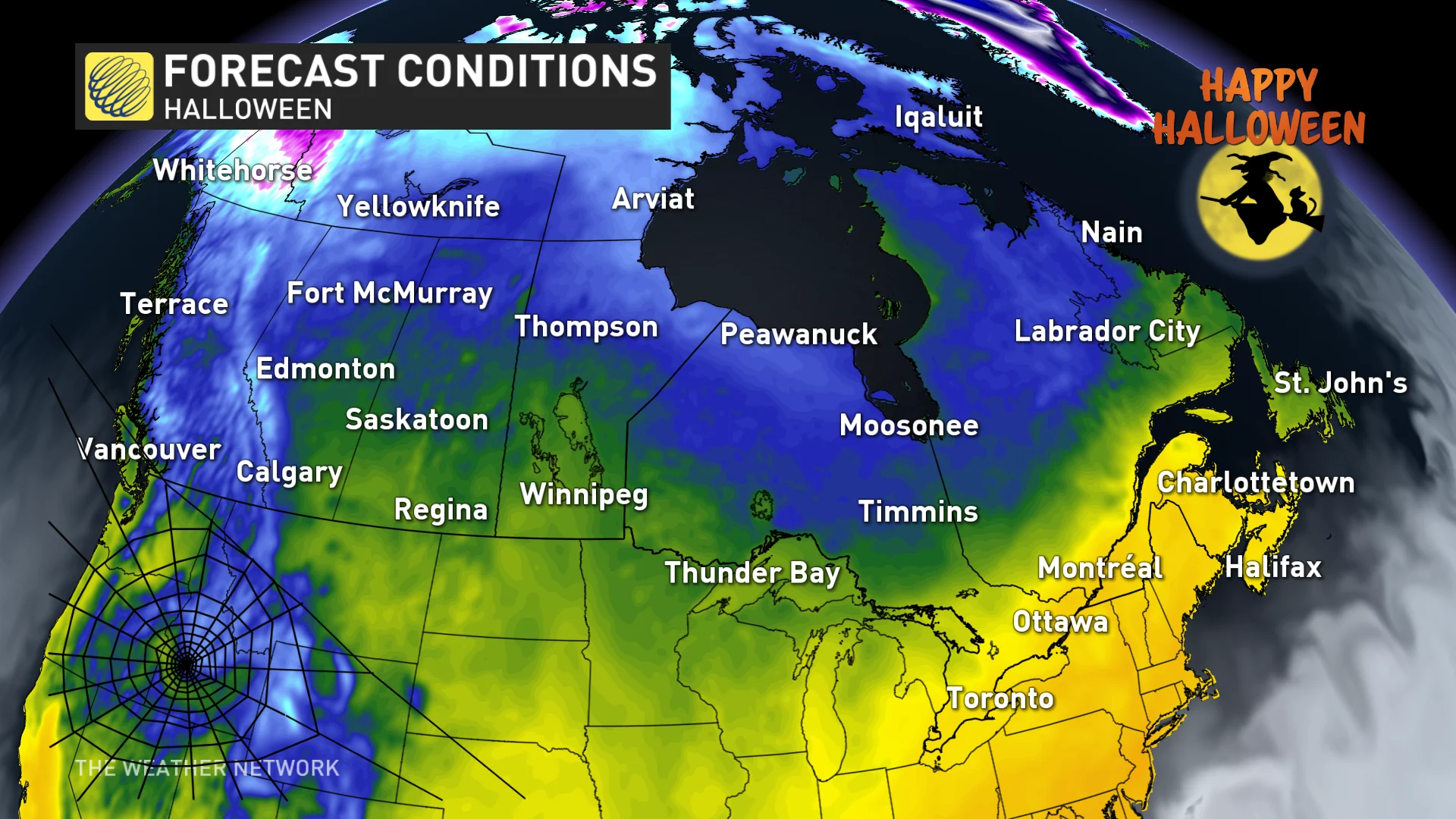 Halloween, Thursday, Oct. 31 temperatures in Canada