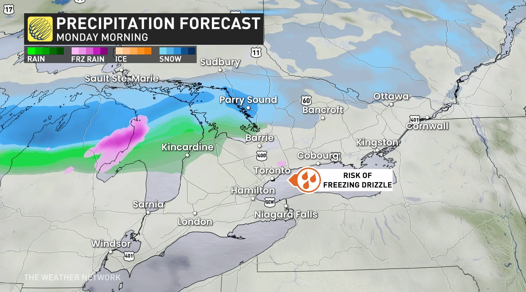 Monday morning precipitation forecast