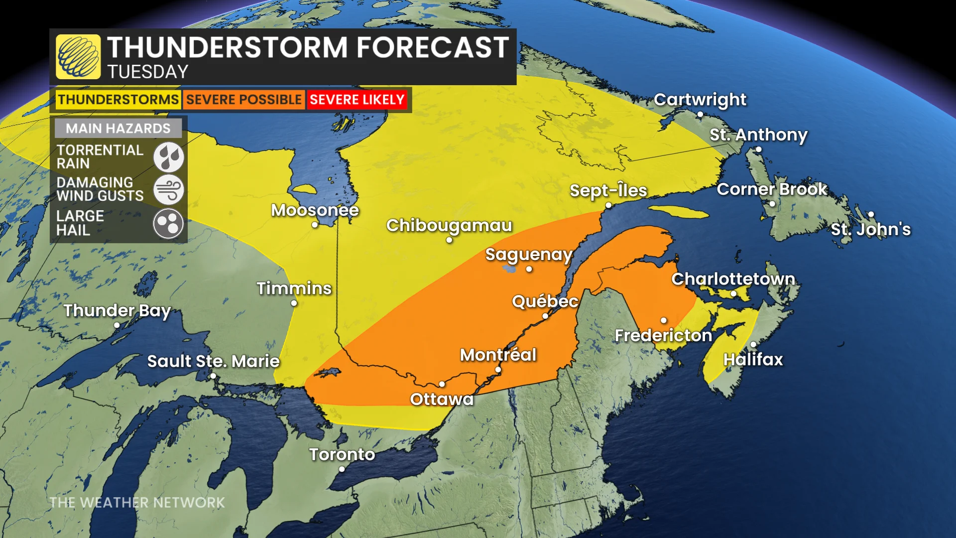 Baron - ONQC thunderstorm risk Tuesday - July 13