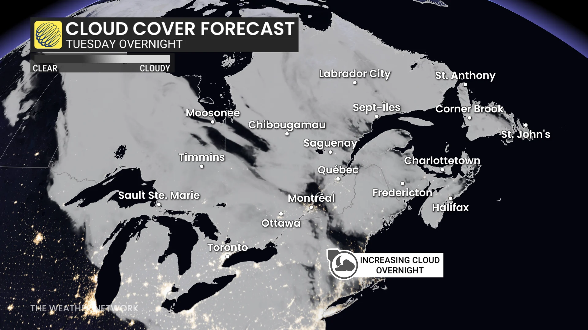 Tuesday night cloud cover forecast Canada