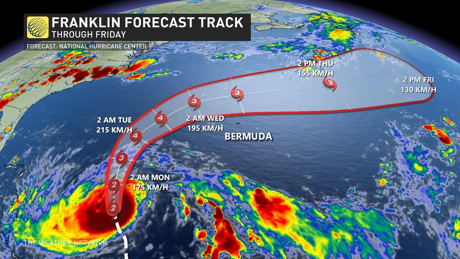 Hurricane Franklin track unblurred Aug 28