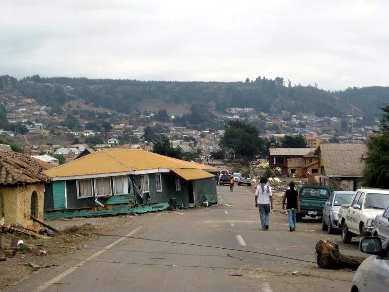 House uprooted to the streets of Pelluhue after the tsunami.