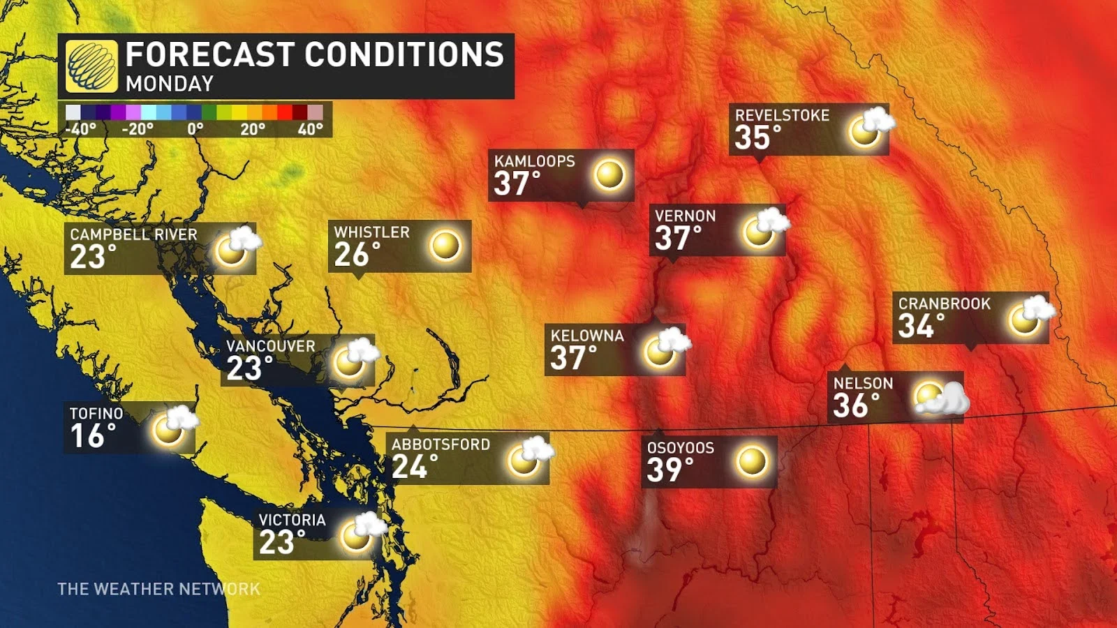 B.C. Temp contrast Monday