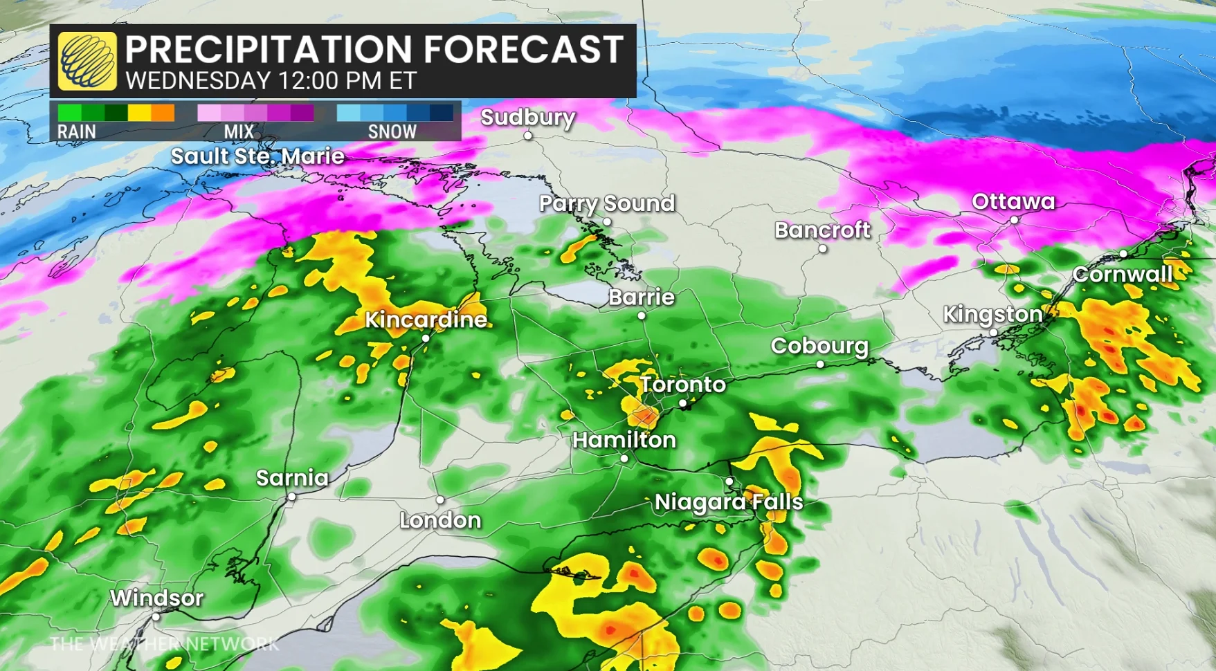 Baron - Wednesday afternoon precipitation Ontario - Mar 11