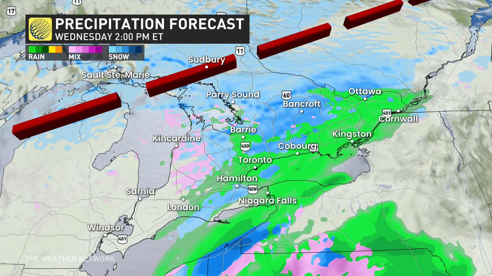 Wednesday Ontario afternoon precipitation timing