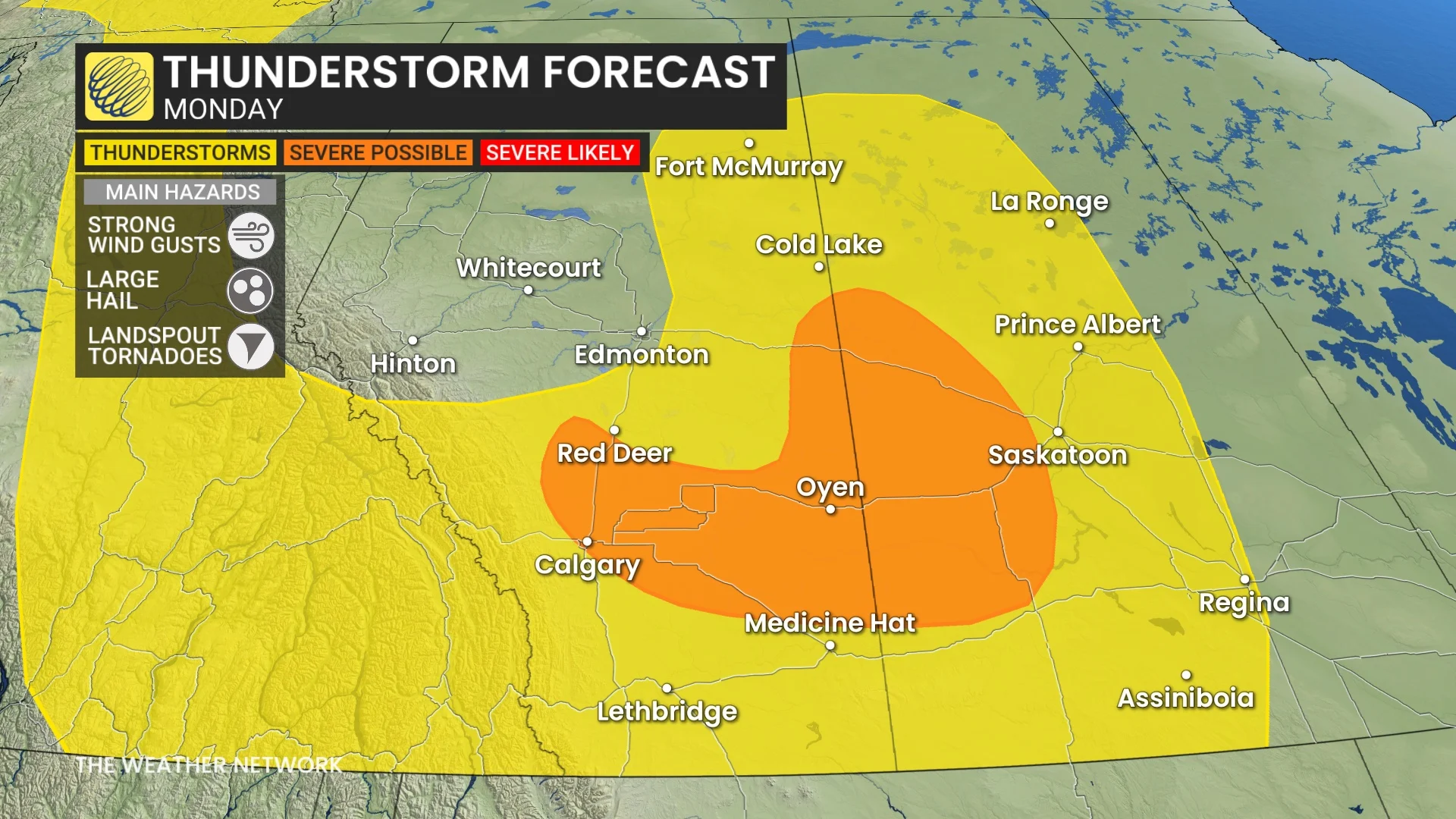 Alberta and Saskatchewan Monday thunderstorm risk - June 23, 2025