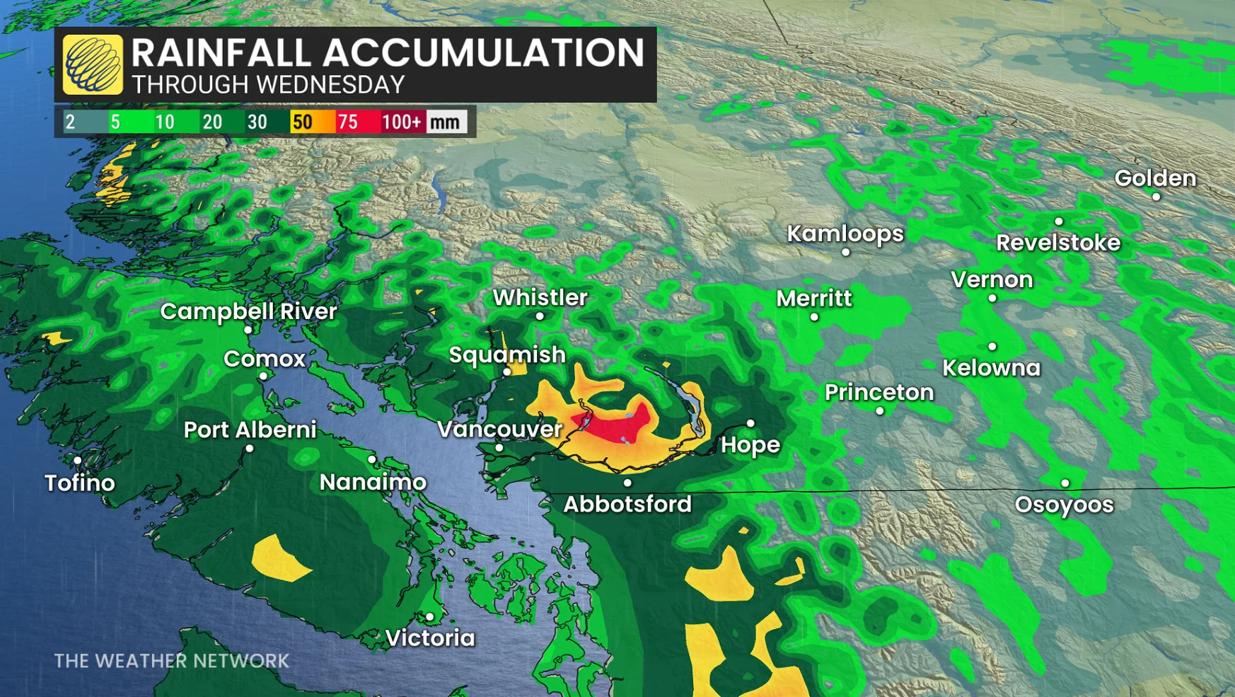 B.C. rainfall through Wednesday