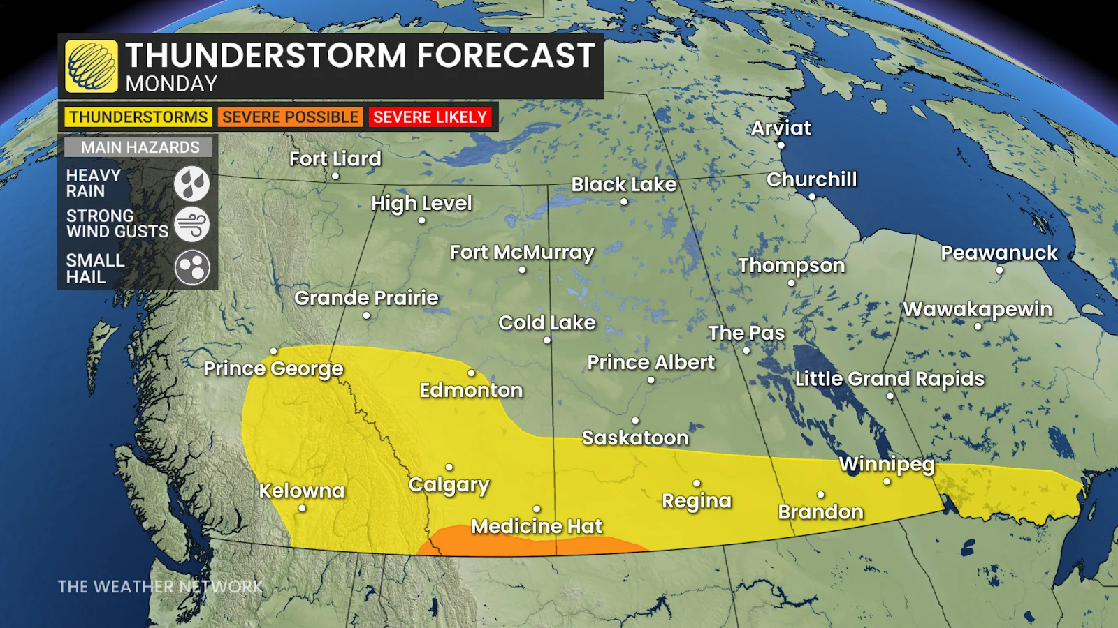 Alberta thunderstorm forecast Monday