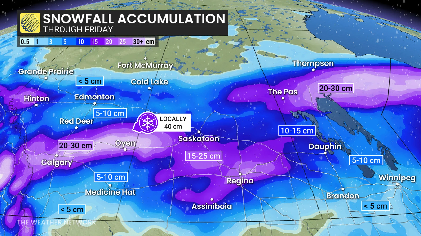Prairies snowfall through Friday