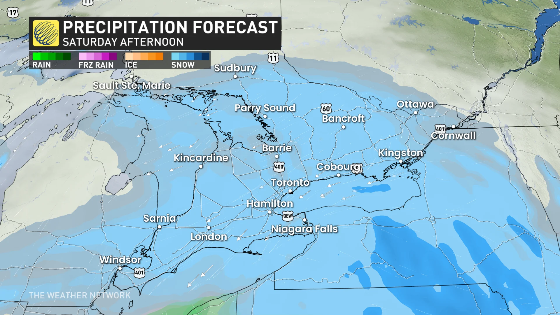 Baron - Saturday afternoon precip Ontario - Feb 14