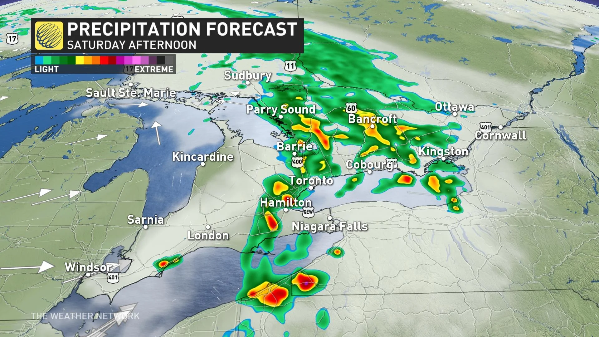 Ontario precipitation timing Saturday afternoon_May 25