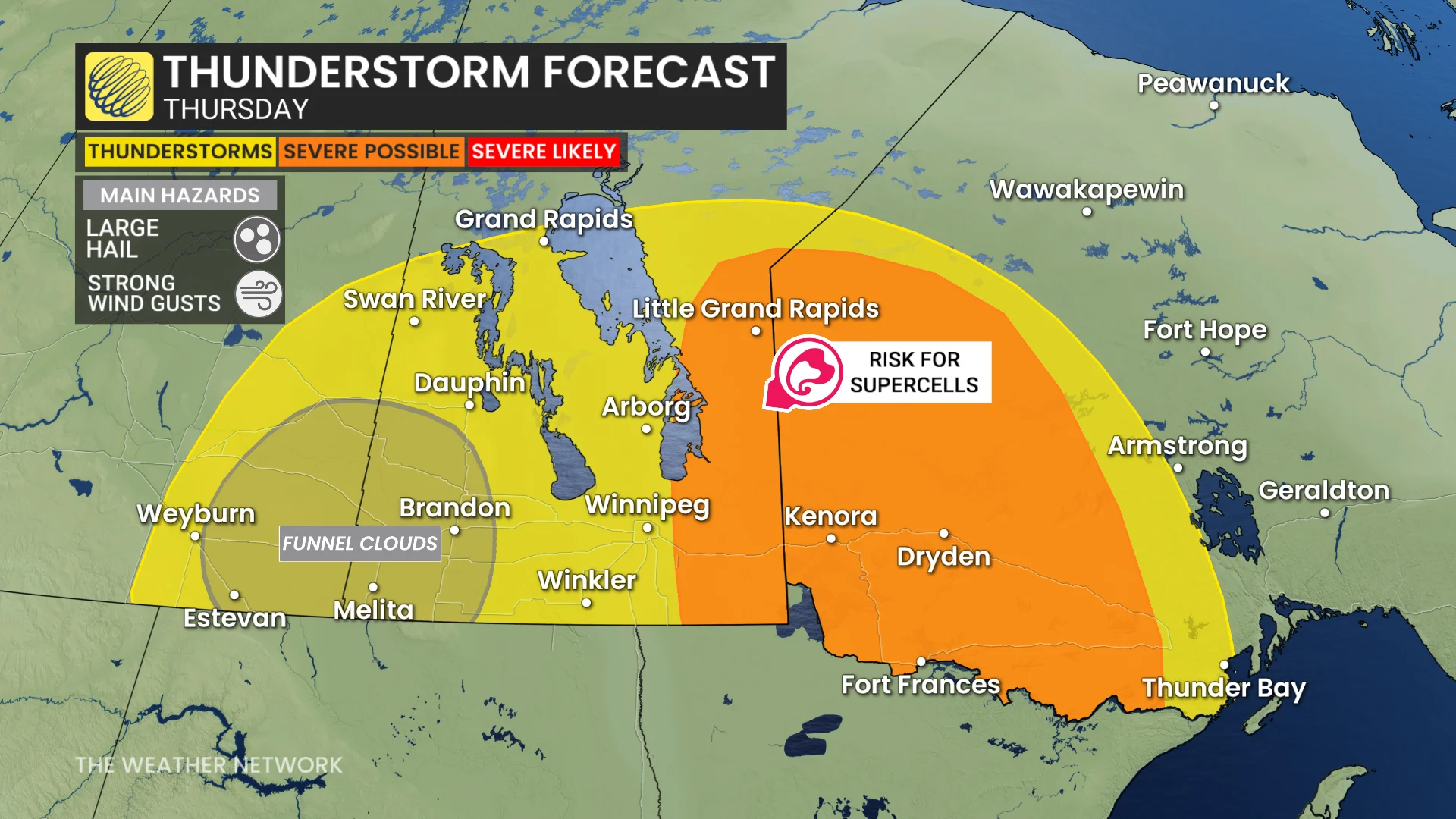 Prairies/NW Ontario storm risk map Thursday