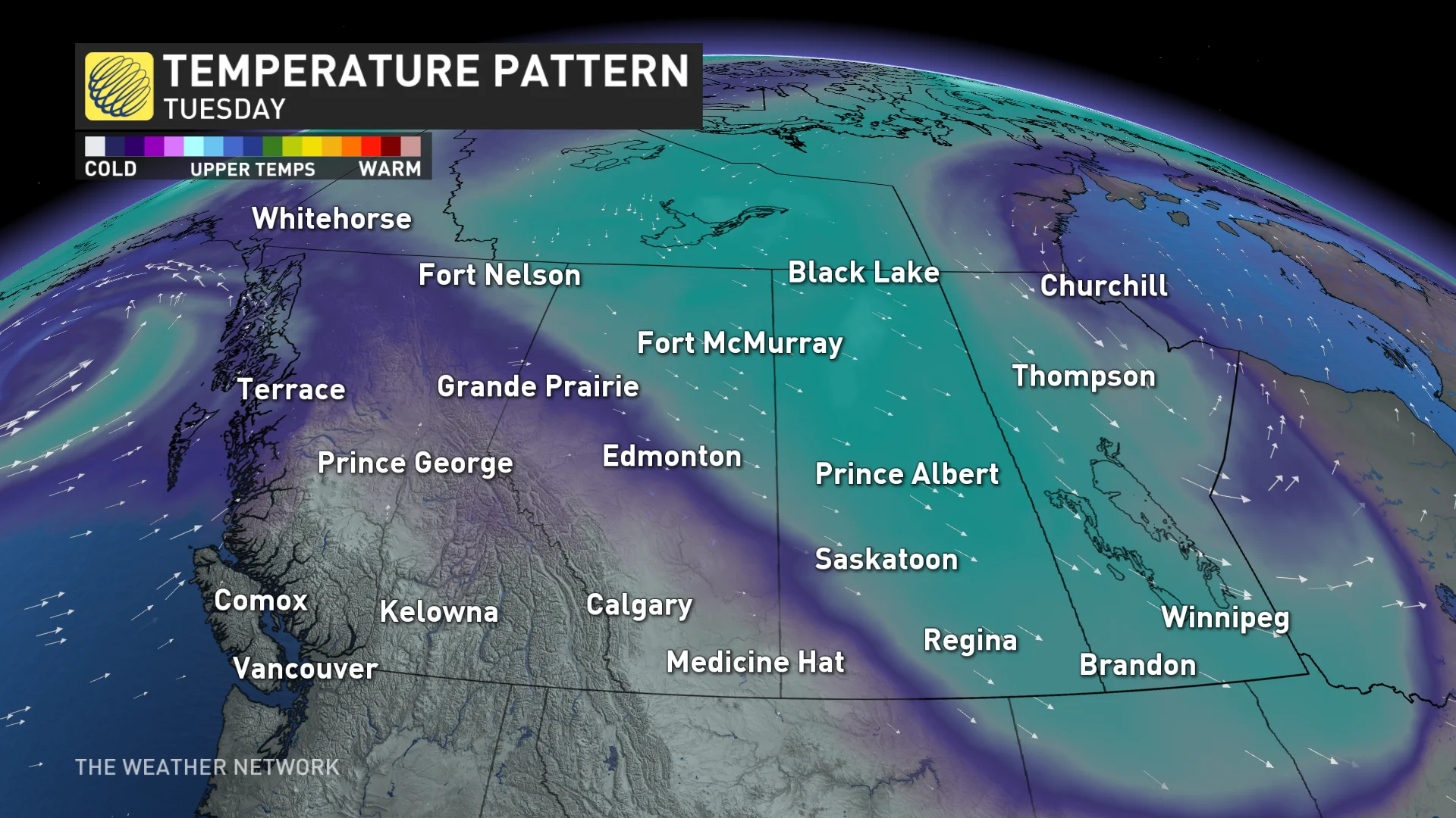 Tuesday temperature pattern Prairies_Sept. 30