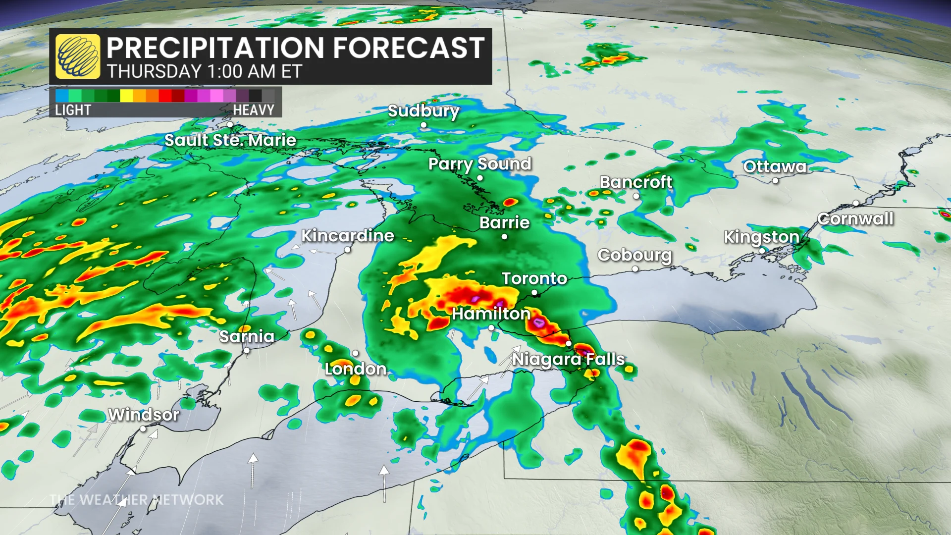 Thursday 1 a.m. precipitation timing forecast Ontario