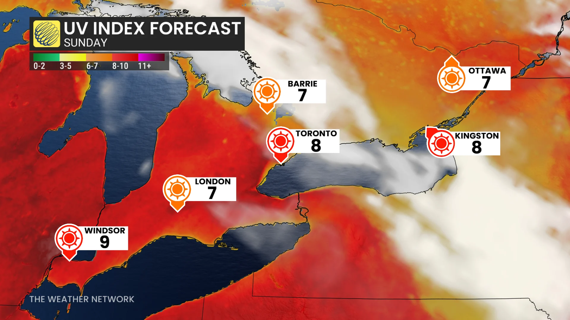 Ontario UV index forecast Sunday