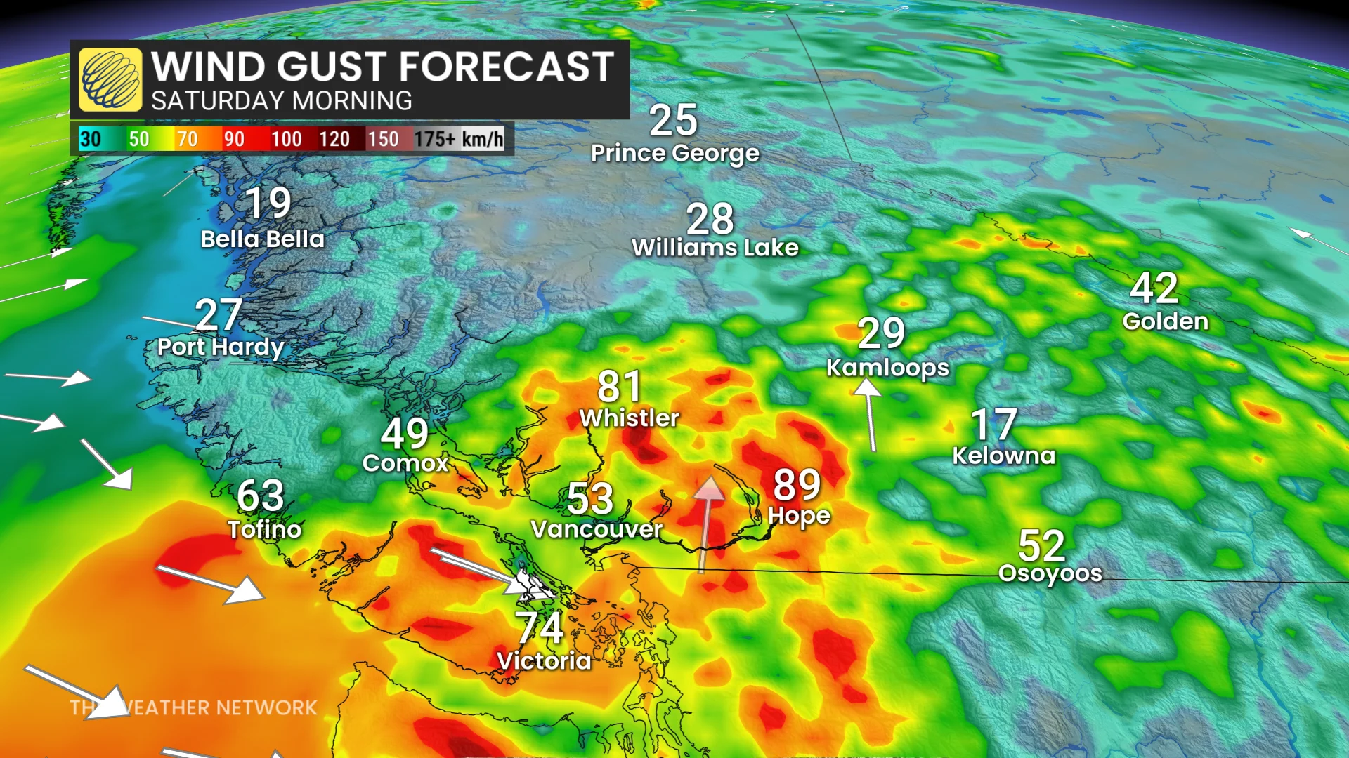 British Columbia winds Saturday morning