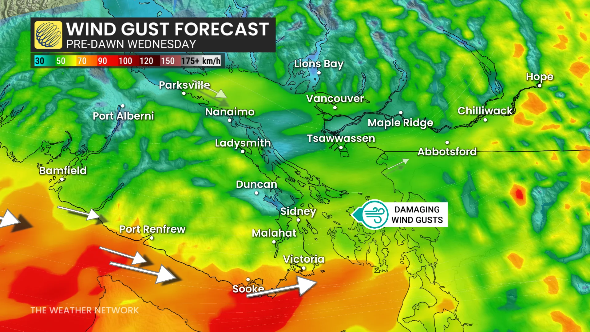 B.C. wind gusts pre-dawn Wednesday
