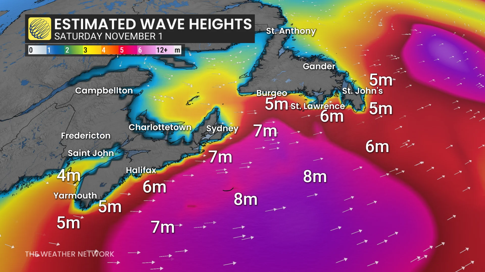 East Coast estimated wave heights Saturday