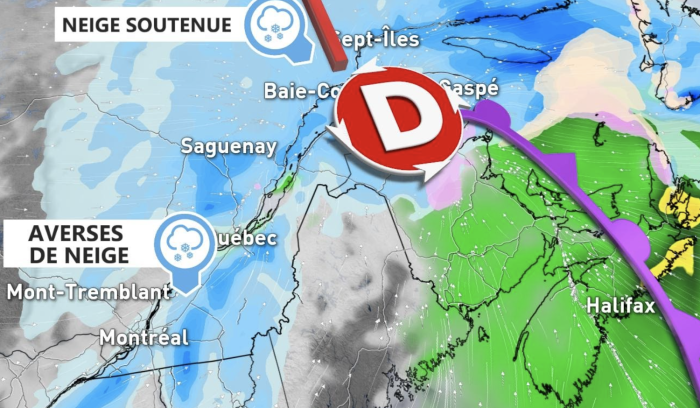 Vents et neige coles et routes ferm es dans cette r gion