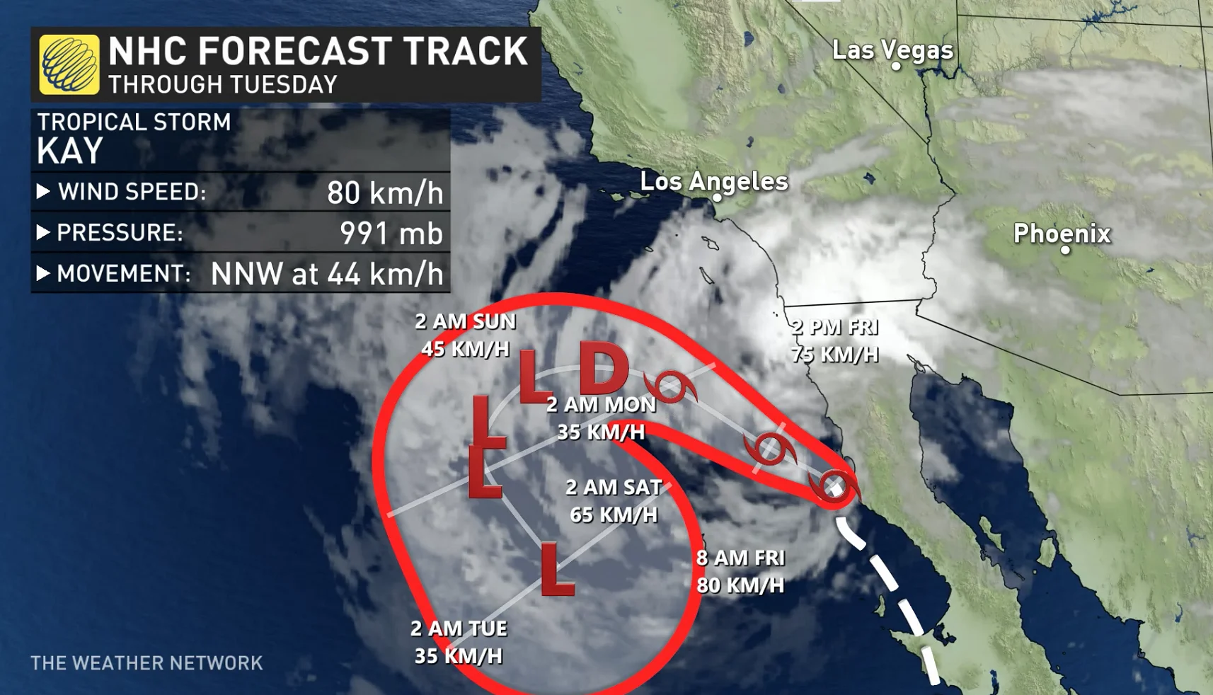 Hurricane Kay Track - Sept. 9, 2022