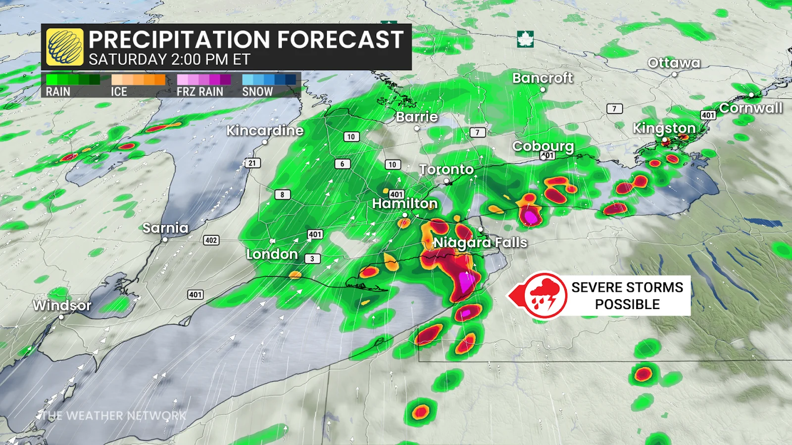 ON Precipitation Forecast Saturday 2 p.m.